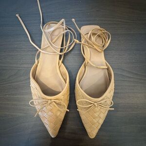 Elegant Tan Woven Flats